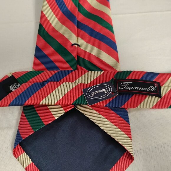 ❤️NWT FACONNABLE MADE IN FRANCE Multi Striped 100% SILK STRIPED NECK TIE - Picture 6 of 9